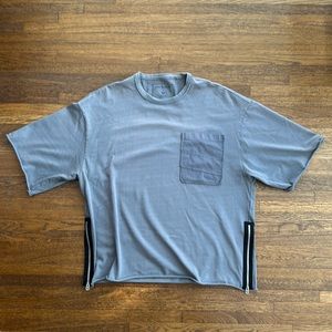 Men’s True Religion Gray Oversized Cotton Varsity T-Shirt w/side Zippers